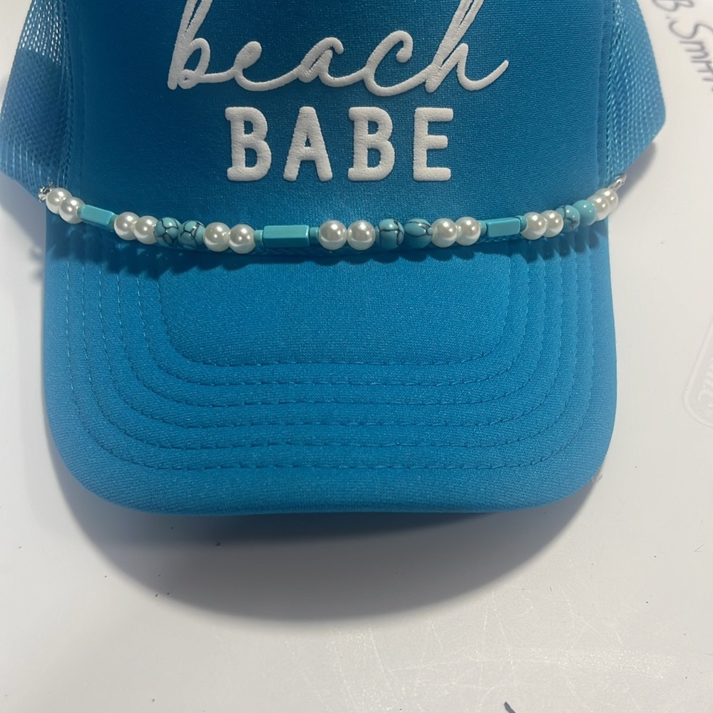 Blue 'Beach Babe' Cap with Beaded Detail